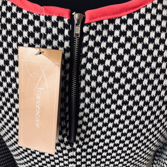 NWT Francesca's Knit BW Checker 3/4 Sleeve Skater - Picture 7 of 8
